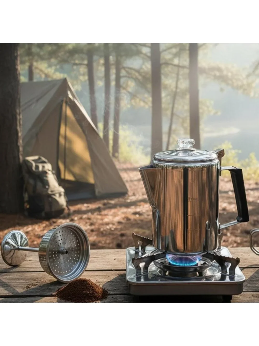 Durable Stainless Steel Camping Coffee Pot - 9 Cup Outdoor Brew Maker for